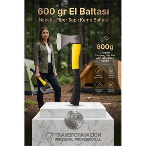 Fiber Saplı Kamp Baltası 600 gr, Profesyonel Nacak, Kırılmaz Saplı Odun Kesme ve Yarma Baltası 723199