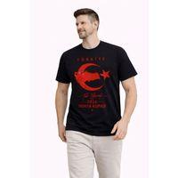 Erkek TÜRKİYE Ay Yıldız Baskılı Taraftar Forma T-Shirt - Siyah