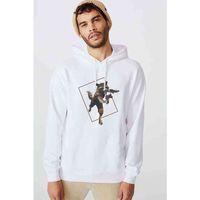 Rakun Rocket Baskılı Beyaz Erkek Kapşonlu Sweatshirt