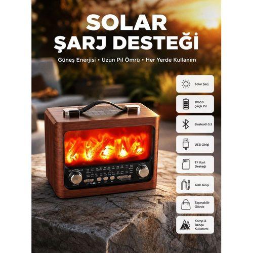 Taşınabilir Şömine Görünümlü Bluetooth Hoparlör – Solar , Alev Işıklı, 7w Ses