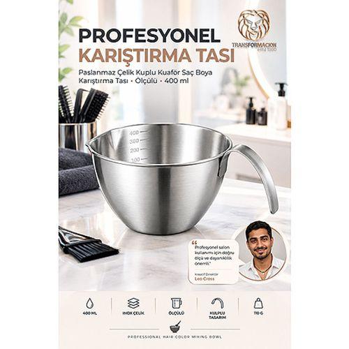 Profesyonel Paslanmaz Çelik Kulplu Kuaför Saç Boya Karıştırma Tası Ölçülü Tas 400ml 723635