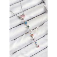 Pirinç Renkli Zirkon Taşlı Kalp Model Gümüş Renk Kadın Y Kolye