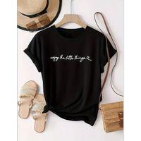 Kadın Kısa Kollu önü Yazı Baskılı Basic Süprem Bluz