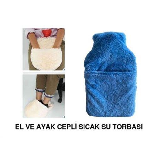 Sıcak Su Torbası Cepli Mavi Peluş Termofor 32,5X17,5Cm  1500 Ml