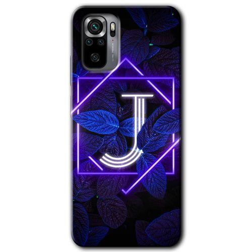 MRCİLETİSİM Xiaomi Redmi Note 10 Kılıf HD Desen Baskılı Arka Kapak + Temperli Cam - Dark Neon Yaprak J Harfi