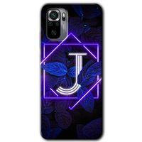 MRCİLETİSİM Xiaomi Redmi Note 10 Kılıf HD Desen Baskılı Arka Kapak + Temperli Cam - Dark Neon Yaprak J Harfi