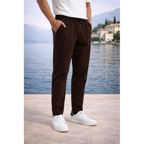 Meridian Kumaş Relaxed Fit %100 Pamuklu Jogger Erkek Yazlık Eşofman Altı Pantolon - Kahve