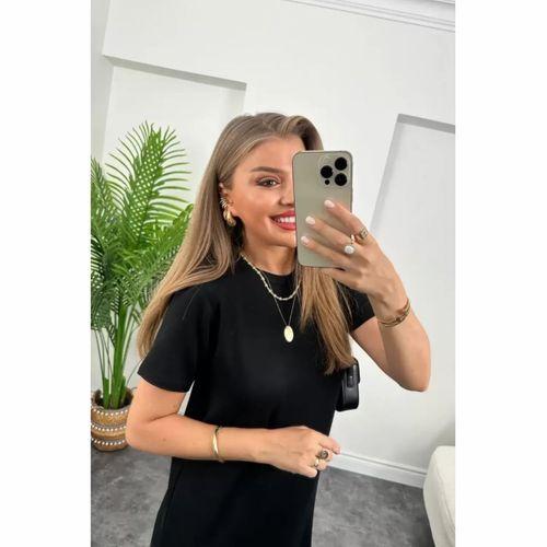 Lucky Life Kadın Viskon Kumaş Kısa Kollu çift Yırtmaç Detaylı Salaş Elbise