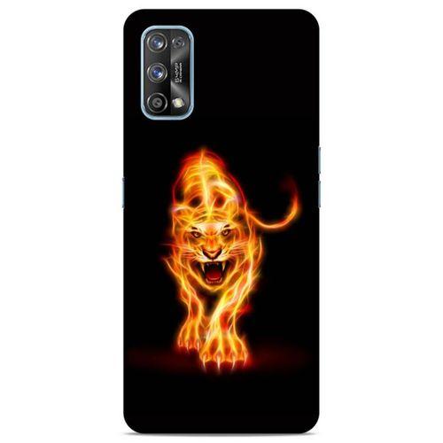 Lopard Oppo Realme 7 Pro Uyumlu Kılıf FireX (27) Tasarımlı Kılıf Ateşten Kaplan