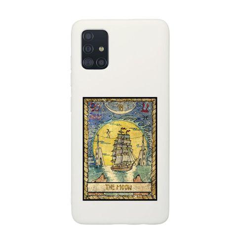 Samsung A51 The Moon Desenli Premium Silikonlu Beyaz Telefon Kılıfı