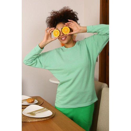 Kadın Uzun Kol 3 İplik Penye Pijama Takım Yeşil
