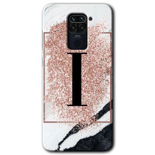 BeRa Aksesuar Xiaomi Redmi Note 9 Kılıf Baskılı Kapak - Pembe Mermer Desenli İ Harfi +Tam Kaplayan Mat Seramik