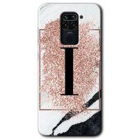 BeRa Aksesuar Xiaomi Redmi Note 9 Kılıf Baskılı Kapak - Pembe Mermer Desenli İ Harfi +Tam Kaplayan Mat Seramik