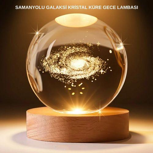 Usb Bağlantılı Samanyolu Galaksi Küre Ahşap Standlı 3d Işıklı Dekor Lambası