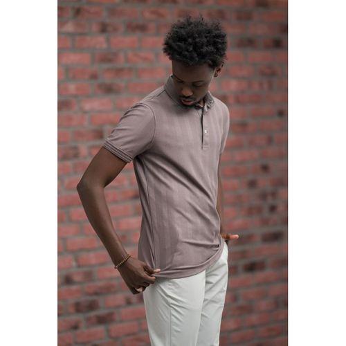 Regular Fit Likralı Kendinden Çizgili Polo Yaka T-Shirt