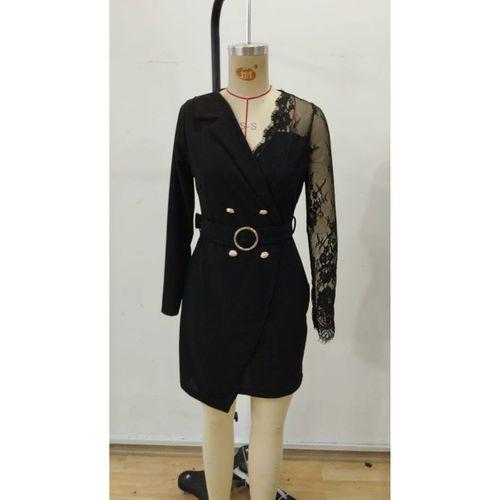 Kadın Uzun Kollu Kruvaze Yakalı önden Düğmeli Kısa Ithal Krep Elbise