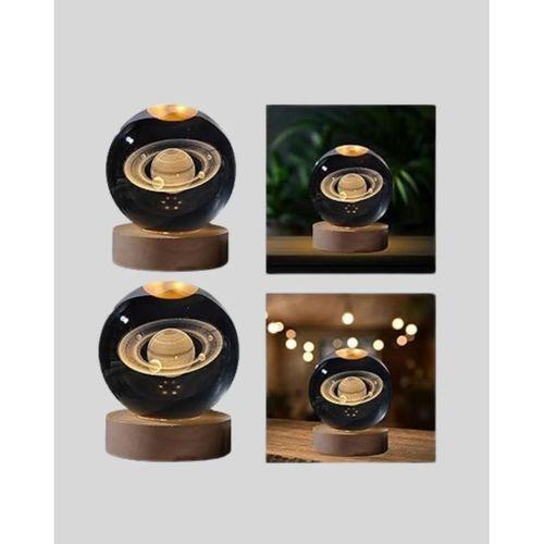 Ahşap Tabanlı 3d Satürn Kristal Küre Atmosfer Lambası