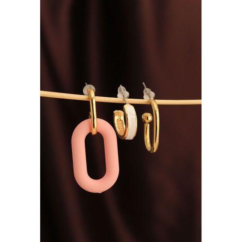 Mercan Renk Uzun Oval Halka Küpe Seti