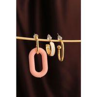 Mercan Renk Uzun Oval Halka Küpe Seti