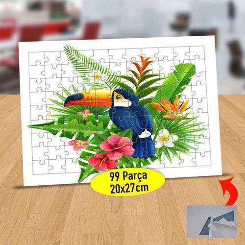 Renkli Çiçekler Arasında Mavi Kuş 99 Parça Puzzle Yapboz Tablo-1