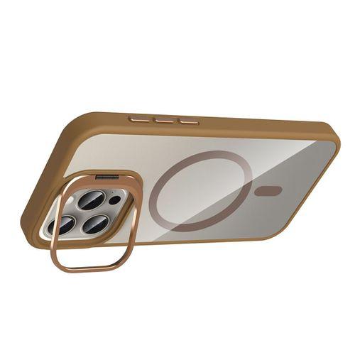 Apple iPhone 15 Pro Kılıf Standlı ve Kamera Lens Hediyeli M-Safe Şarj Özellikli Zore Etro Kapak