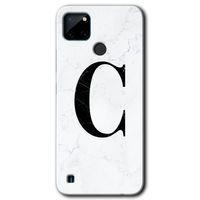 MRCİLETİSİM Realme C21 Kılıf Baskılı Kapak - Beyaz Mermer Desenli C Harfi + 5D Tam Kaplayan Cam
