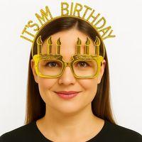 İt&amp;#39;s My Birthday Yazılı Taç ve Mum Şekilli Gözlük Seti Altın Renk