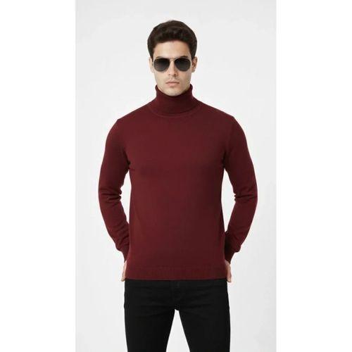 Tam Boğazlı Balıkcı Yaka Triko Kazak Yumuşak Dokulu Pamuklu Ince Dokuma, Uzun Kollu Rahat Regular Kalıp - Bordo