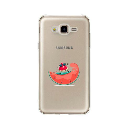 Samsung J7 Sörfçü Karpuz Desenli Premium Şeffaf Silikon Kılıf