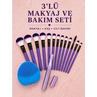 3’lü Makyaj Ve Cilt Bakım Seti 12 Parça Makyaj Fırçası Kaş Alma Düzeltme Ve Silikon Yüz Temizleme Cihazı