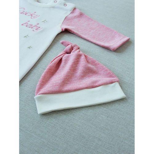 0-3 3-6 Ay Lucky Baby Nakışlı Es Çizgi Boy Şapkalı Kız Bebek Tulumu Pembe