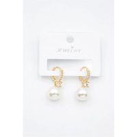 Taşlı İnci Küpe - Altın