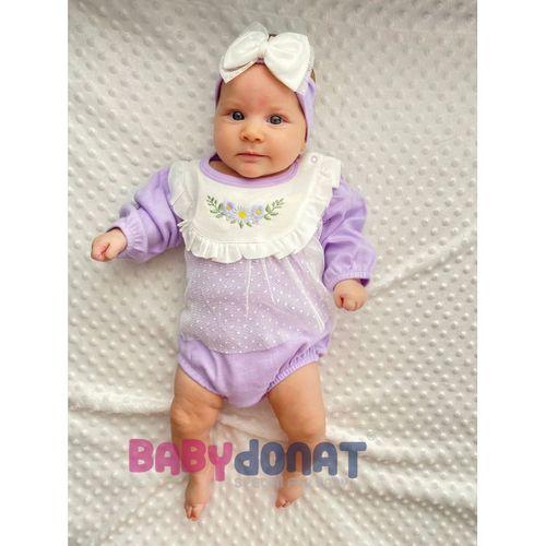 Çiçek Nakışlı Tüllü Bandanalı Kız Bebek Romper