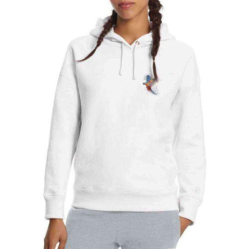 Papağan Sulu Boya Damlamalı Göğüs Baskılı Beyaz Kadın Kapşonlu Sweatshirt
