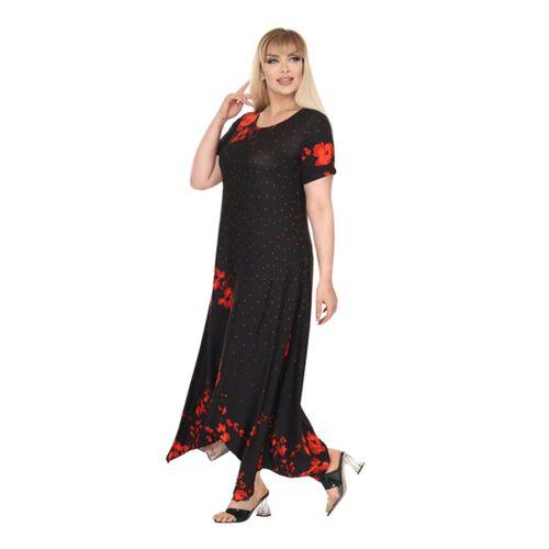 Melsay Butik Kırmızı Puanlı Gelincik Desen Asimetrik Kısa Kollu Elbise