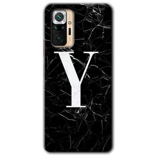 Xiaomi Redmi Note 10 Pro Kılıf Baskılı Kapak - Siyah Mermer Desenli Y Harfi + 5D Tam Kaplayan Cam