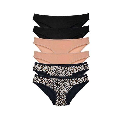 6 Adet Likralı Kadın Slip Külot Leopar Siyah Ten