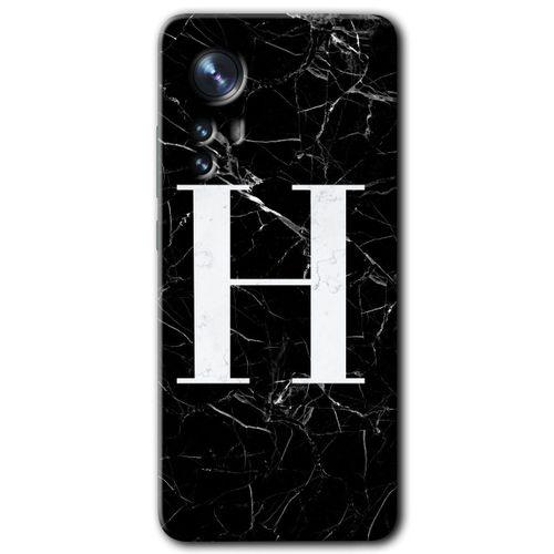 MRCİLETİSİM Xiaomi Mi 12 Kılıf HD Desen Baskılı Arka Kapak + Temperli Cam - Siyah Mermer Desenli H Harfi