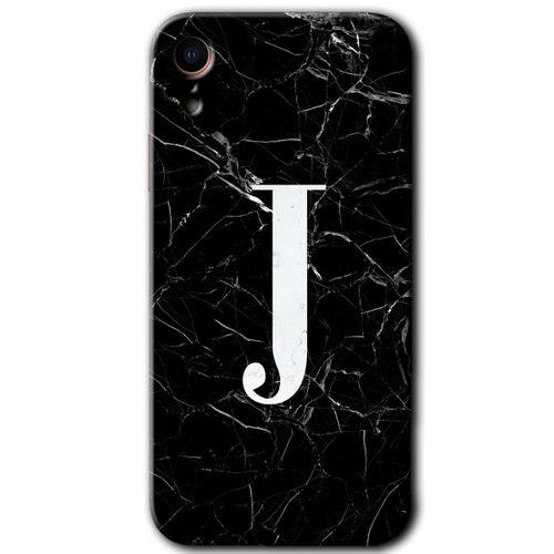 iPhone XR Kılıf HD Desen Baskılı Arka Kapak - Siyah Mermer Desenli J Harfi