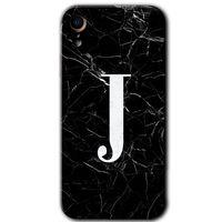iPhone XR Kılıf HD Desen Baskılı Arka Kapak - Siyah Mermer Desenli J Harfi
