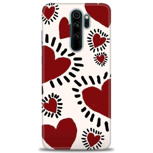 Xiaomi Redmi Note 8 Pro Kılıf HD Baskılı Kılıf - Çizgili Kalp + Tam Ekran Koruyucu