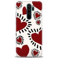 Xiaomi Redmi Note 8 Pro Kılıf HD Baskılı Kılıf - Çizgili Kalp + Tam Ekran Koruyucu