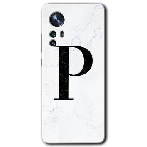 Xiaomi Mi 12 Pro HD Baskılı Kılıf + 9D Tam Ekran Koruyucu - Beyaz Mermer Desenli P Harfi