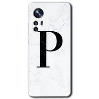 Xiaomi Mi 12 Pro HD Baskılı Kılıf + 9D Tam Ekran Koruyucu - Beyaz Mermer Desenli P Harfi