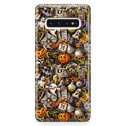 Samsung Galaxy S10 Plus Kılıf Cadılar Bayramı Doodle Arka Kapak Koruma Desenli Full Koruyucu