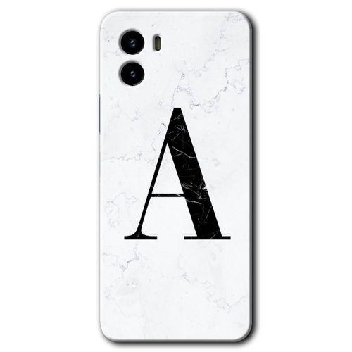 Vivo Y15s HD Baskılı Kılıf + 9D Tam Ekran Koruyucu - Beyaz Mermer Desenli A Harfi