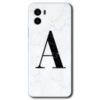 Vivo Y15s HD Baskılı Kılıf + 9D Tam Ekran Koruyucu - Beyaz Mermer Desenli A Harfi