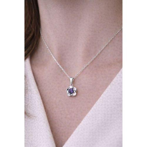 Gümüş Çiçek Ametist Taşlı Figürlü Kadın Kolye