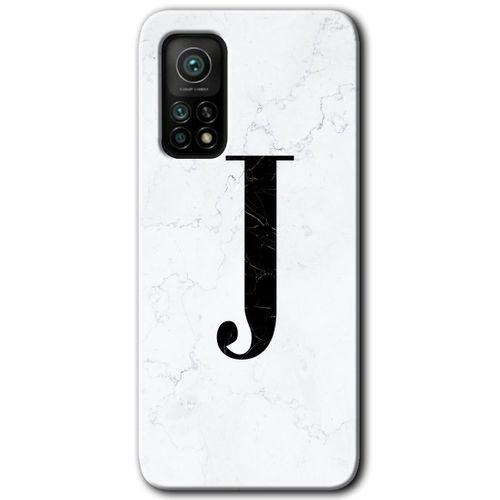Xiaomi Mi 10T Kılıf Baskılı Kapak - Beyaz Mermer Desenli J Harfi + 5D Tam Kaplayan Cam