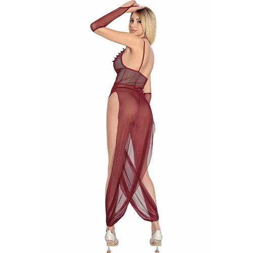 Bordo Şalvar Uzun Gecelik 1811